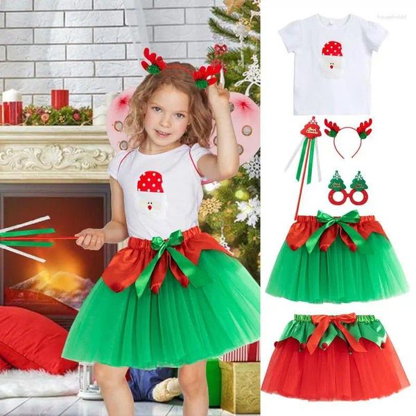 Roupas conjuntos infantis de Natal Tutu Conjunto de camisetas Tulle Skirt Skirt Festas Ballet Costume com bandeira