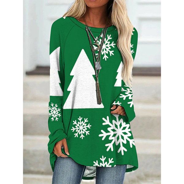 T-shirt da donna CLOOCL Autunno inverno maniche lunghe al pentola di Natale Stampa grafica a strisce tee oversize abiti eleganti