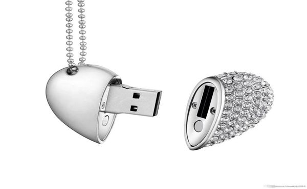 Tasarım Gerçek Kapasite Kristal Kalp USB 20 Flash Tahrik Bellek Çubuğu 16GB64GB kolye ile pendrive2490563