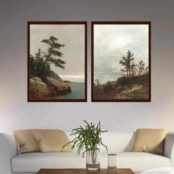 Vintage John Frederick Kensett berühmte Naturlandschaftsölmalerei Leinwand Plakatsee George Wall Art Bilder Heimdekoration