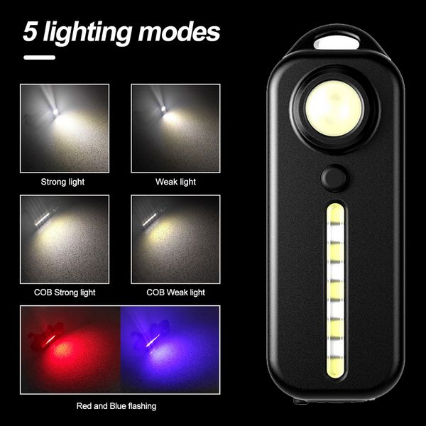 Flashlight LED di ricarica USB Flashchain Light Torychain per le luci delle clip di spalla della polizia che avvertono lampada da esterno lampeggiante