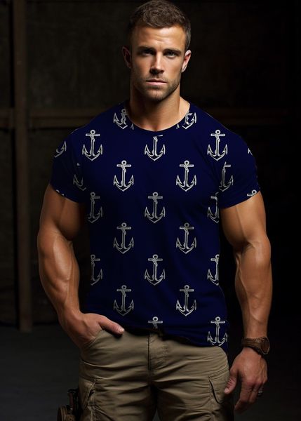 2024 Luxus T-Shirt Herren- und Frauendesigner T-Shirt Blue Boat Anker Print Kurzarm Kurzes Sommer Fashion Casual DDTXA94