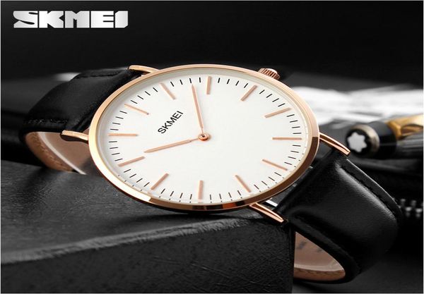 Skmei Mens Simple Fashion Orologio in pelle quarzowatchs Relogio Masculino Classic Watches Male Orologio Ultratina Orcadone da polso Ultrathin 11815996305