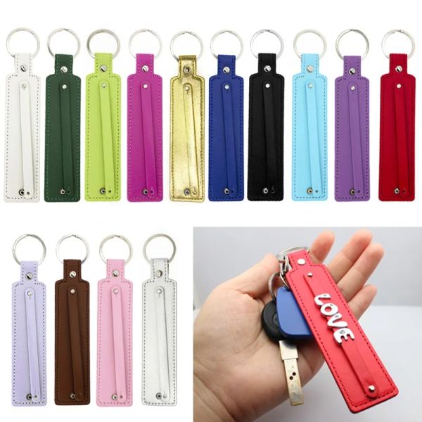 5pcs/lote PU Chavendos de keychain para slide Charms Letters com jóias de jóias de 8mm de 8 mm, fabricando acessórios de bricolage