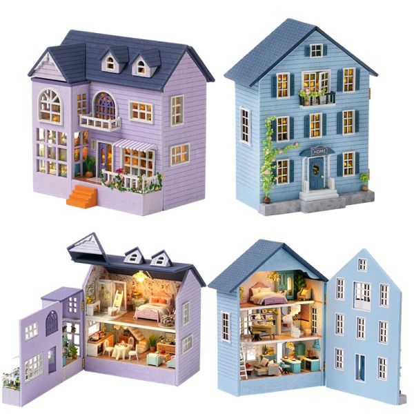 DIY Holzgebäude Kit Doll Haus Miniatur mit Möbeln Licht Mini Casa Dollhouse handgefertigtes Spielzeug für Mädchen DIY DUSGHOUSE KIT KIT