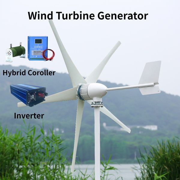 5000 Вт вертикальной оси ветряной турбины 48V Альтернативная генератор энергии 220 В выход переменного тока Домохозяйство Полное комплект с инвертором контроллера