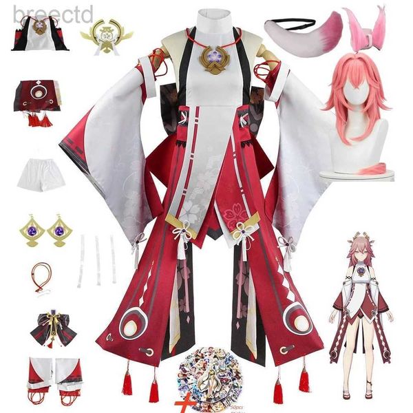 Аниме костюмы косплей Геншин Impact Yae Miko Guuji Yae Costume Wig Tail Game Game Halloween Carnival Women Stests 240411