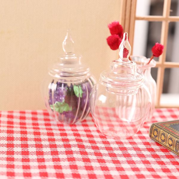 1/12 Dollhouse Mini Glass Candy Jar Dessert Tank Aufbewahrung Flasche Küchenzubehör für Doll House Decor Tat Play Toys