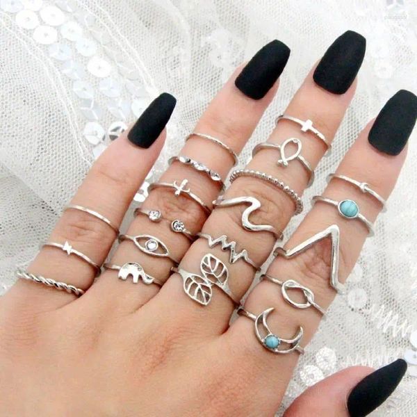 Orecchini di collana set da 20 pezzi Ring Ladies Exageted Style Elephant Cross Moon Turquoise e altri gioielli di dimensioni pari