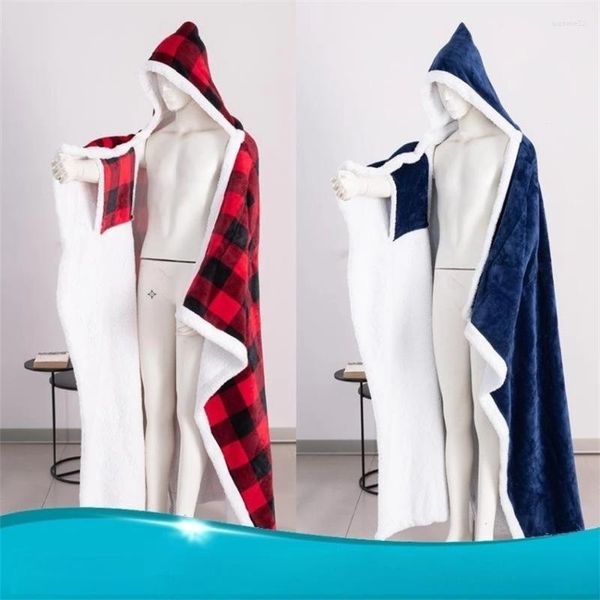 Coperte in flanella in stile nordico colore solido mantello inverno inverno a doppio strato addensato indossabile pigro rivestimento pigro cappa con cappuccio casual