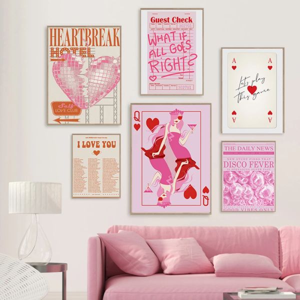 Pôster estético de cocktail retro engraçado e imprime a tenda de arte de parede preppy rosa pintura citação citação de parede picture girl room decoração