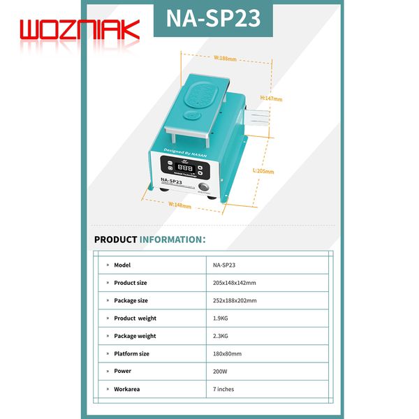 NASAN NA-SP23 / NA-SP23 Ultra LCD-Trennmaschine, 7-Zoll-Arbeitsbereich, integrierte Vakuumpumpe, Telefon-Kleber-Reinigungsmaschine