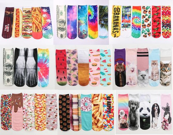 Niedliche 3D -Drucksocken Muster Hundekatze Chips Donut Socken viele Design Double Face Printing Socken Länge 42 cm 100pairs2330346