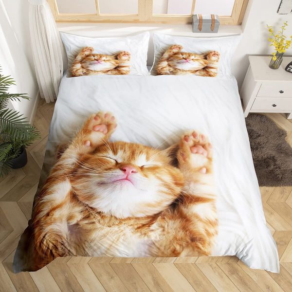 Aquarell Katzen Duvet Cover Set süßes Tierdruck in voller Größe Bettwäsche Set Blue Purple Cat Trösterabdeckung, weiche dauerhafte Qulit -Abdeckung