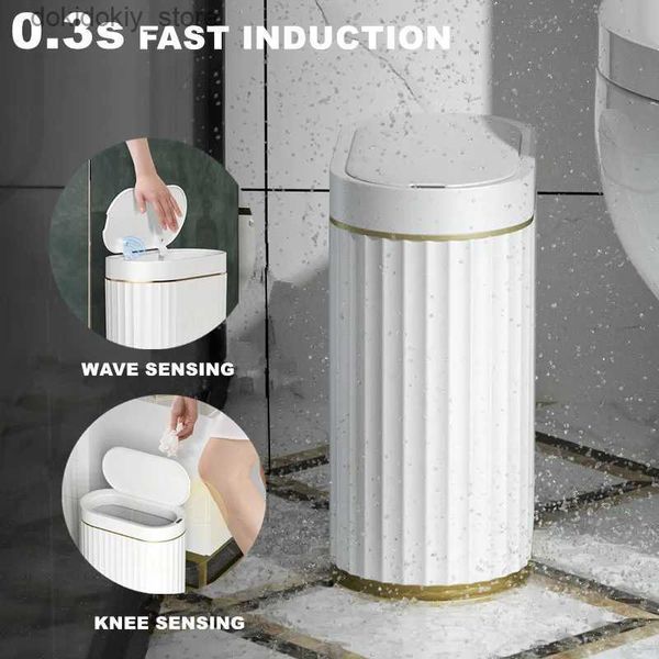 Lixeiras de resíduos 7L Lixo do sensor automático pode romano listrado banheiro estreito banheiro à prova d'água lixo inteligente Bin cozinha Arbae Dustbin L49