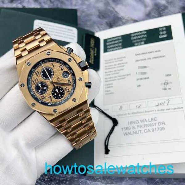 Male AP Wrist Watch Royal Oak Offshore Series 26470or Gold Shell Gold Gold Band Chronógrafo Mens relógio 18K Rose Gold Material 42mm