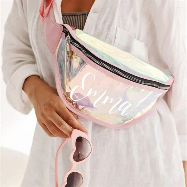 Aufbewahrungstaschen Personalisierte holographische Fanny Pack Clear Bachelorette Party Bridal Bum Bag Taillenfestival Gürtel