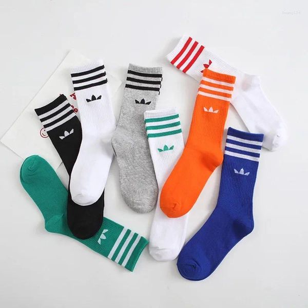 Meias masculinas Moda Moda High Sports Men e Women Cotton Wild Ins Listrado Sock2024