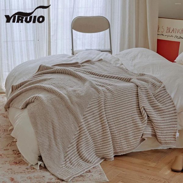 Decken yiruio nordisch einfache streifen gestreifte Decke weiche flauschige doppelte Beige Wohndekorative für Sofa -Bett Bürowagen Reise