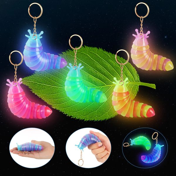 Bastões de 5pack Glow nos chaveiros de lesma escura de lesmas escuros Multicolor LED Sticks, caracóis de alívio sensorial 3D, antienxietia articulada para