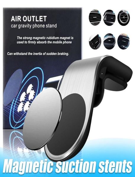 Neuankömmlinge Magnetische Autotelefonhalter L Form AIR Vent Clip Magnet Universal Mobiltelefonhalterung mit Retail Box1098743