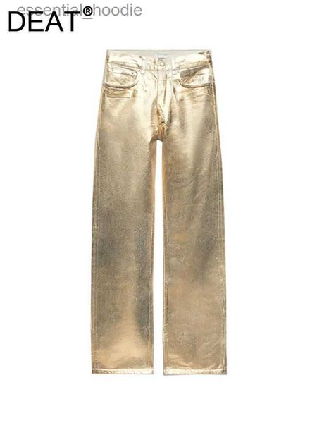 Jeans femminile Deat Womens Pantaloni in denim ricoperti di donna in oro sciolto vagabondo jeans da carico lungo rettilineo 2024 Summer Nuovo 19F1050 C240411