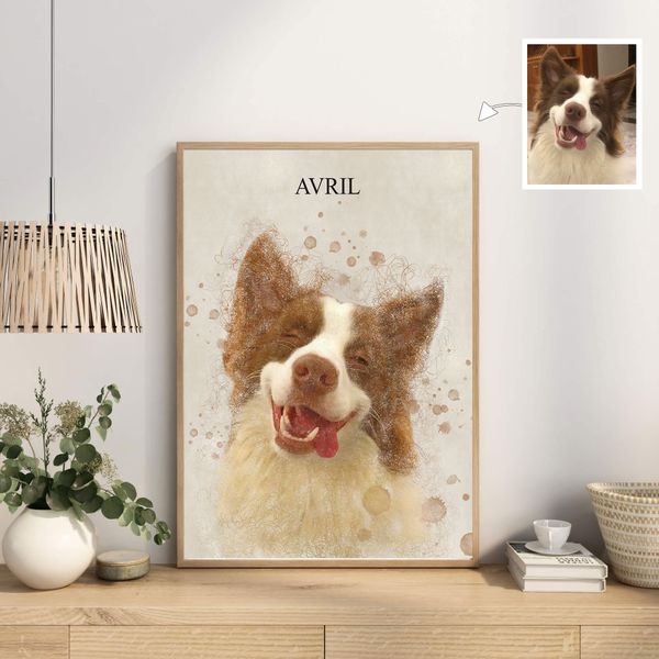 Цвет раскрашенного вручную ПЭТ-портретный плакат Персонализированный акварельный холст рисовать собачье кот арт печаль настенный декор
