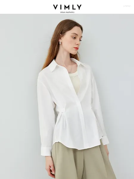 Frauenblusen Vimly Spring Casual Revers White Women Hemd 2024 Knopf Hemden Langarm Tops weibliche Kleidung M5919