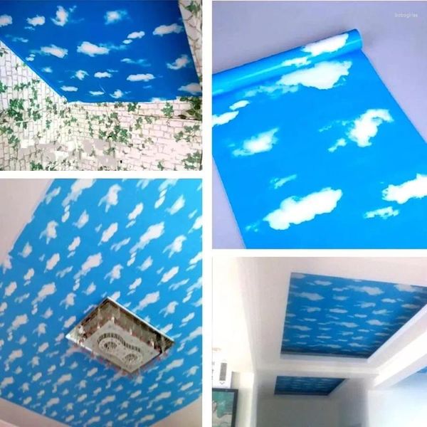 Adesivos de janela manchados filme de vidro azul céu nuvens brancas varanda de varanda fosca PVC Filmes decorativos para casa auto-adesiva