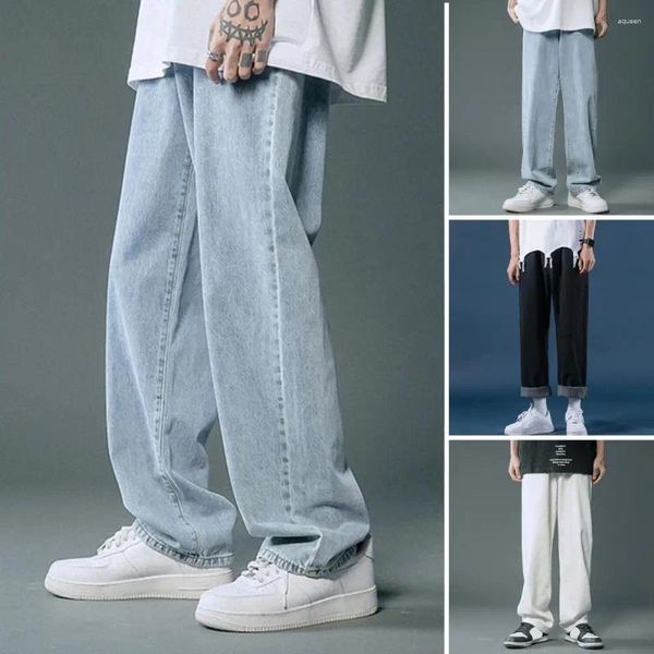 Мужские джинсы корейская мода повседневная длинная классическая мужчина прямой джинсовая ткань широко нога брюки с твердым цветом светло-голубой черный 3xl