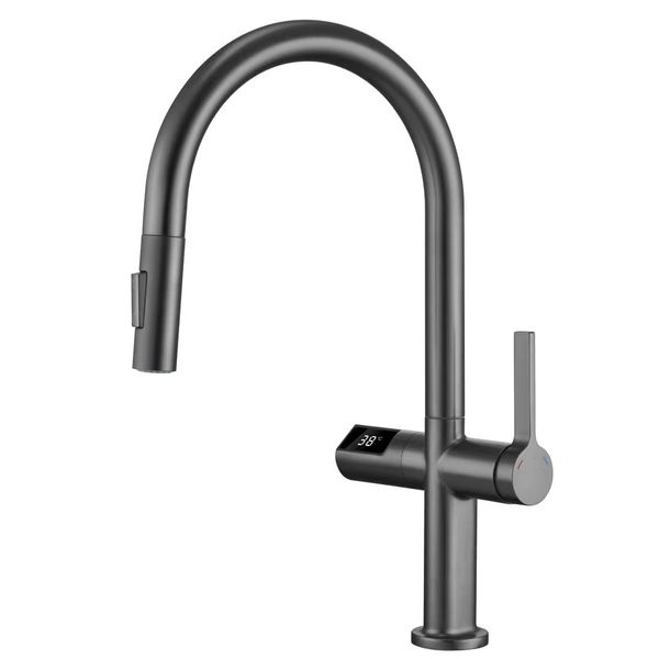 Кухонный смеситель умный датчик -раковина Temp Digital Show Kitchen Mixer Taps Kitchen Tap No Lead Lass Material Grey