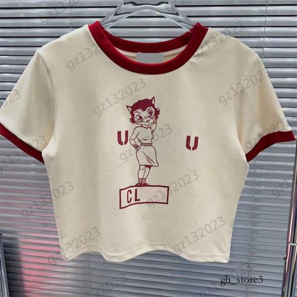 Toppai magliette da donna per design da donna per design da donna miui tops da donna miui cartoni animati da gatto stampare t-shirt a vita corta bordi bordi top-shirt top a manica corta per maglietta Mui Mui 228