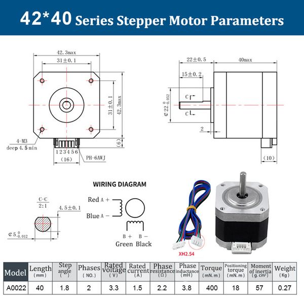 Motore Stepper NEMA 17 0,42N.M Altezza 2 fase 23mm 33mm 47mm 47mm 42 Motore passo -passo per la ci mulini a incisione CNC della stampante 3D