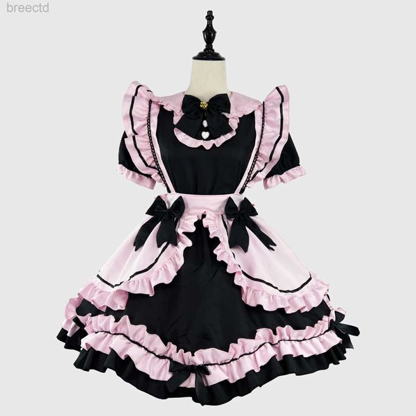 Anime kostümleri anime gotik lolita jsk elbise kısa kol kawaii yay hizmetçi parti elbiseler cosplay kediler kız harajuku sevimli pembe fırfırlar siyah 240411