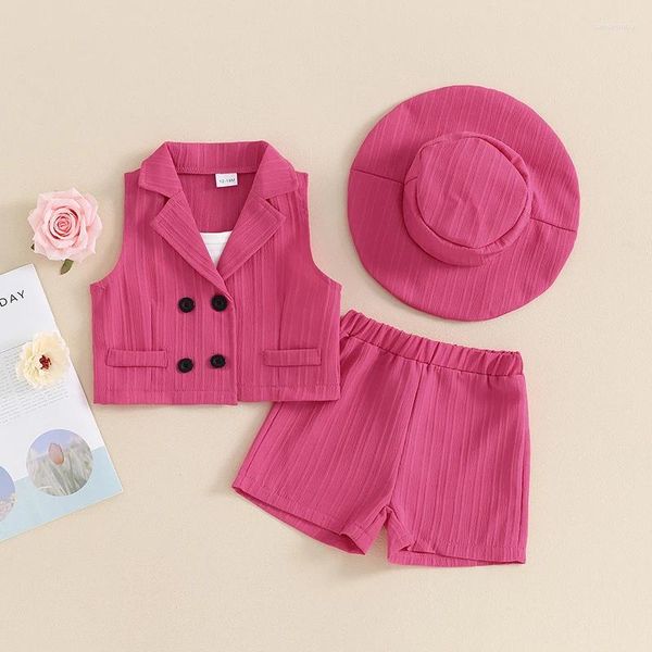 Set di abbigliamento da 1-5 anni per bambini pantaloncini di moda cortometraggi senza maniche blazer pantaloni corti cappello da sole per bambini vacanze estate set