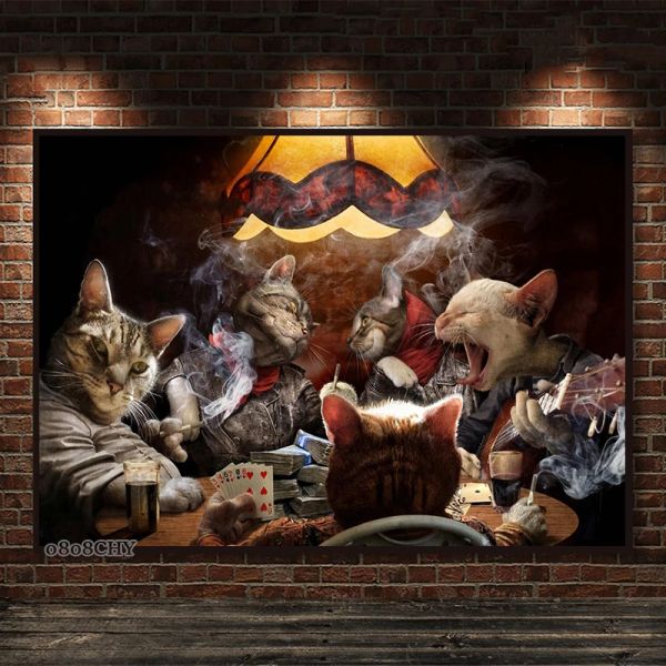 Poster per animali divertenti per feste gatti cani bradipi giocate a poker game dipinti di tela di arte da parete foto gioco d'azzardo casinò decoraggio da parete