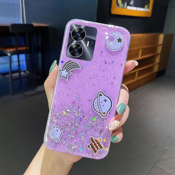 Caixa de telefone para realme C55 RealMec55 Glitter Star Space TPU transparente Habitação de proteção macia