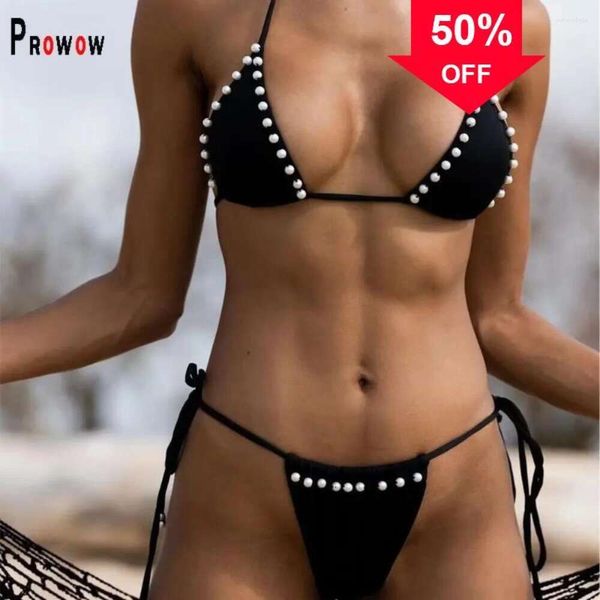 Offerte Nuove stilista di moda all'ingrosso da bagno femminile da bagno sexy bikinis da bagno da bagno da bagno da bagno separata da donne set da donna set di perle in pizzo su perizoma nero bagno