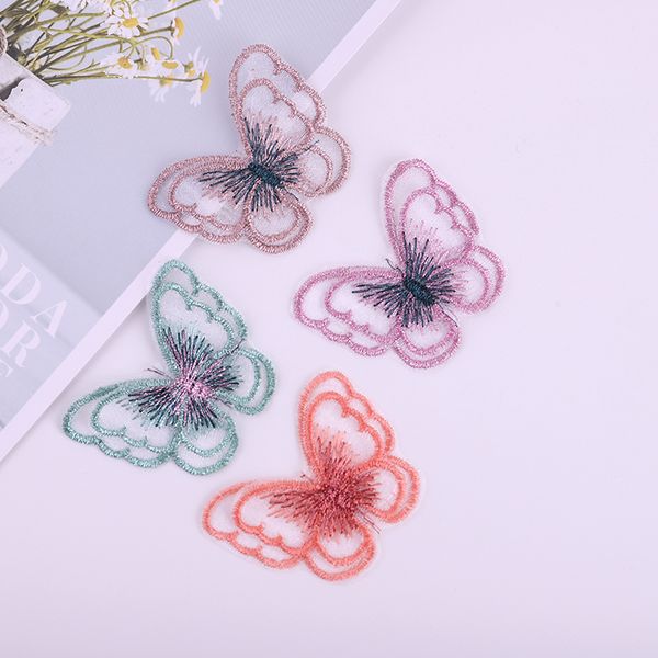 10pcs color organza 5 cm de dupla camada de borboleta remendo bordado decalque de borboleta para gancho de gancho de gancho decoram acessórios de vestuário