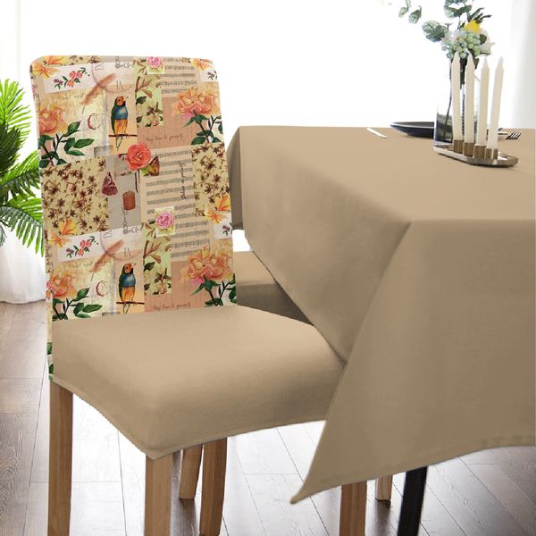 Ретро -ноты цветочниковые птицы растягиваемой печать стула для столовой банкет свадебная вечеринка эластичные кресла для сидений