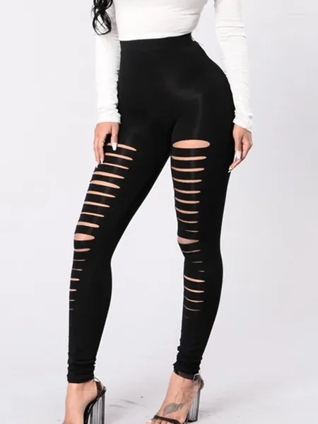 Leggings femininos Design de buracos sexy oco com raspada calça lápis Mulheres Moda de verão High Cídhar da Dancing Club Street