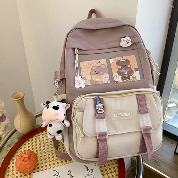 Okul çantaları sevimli peluş bebek çantası Japon kawaii öğrenci sırt çantası şeffaf torbası Koreli sırt çantası rozet broş mochilas