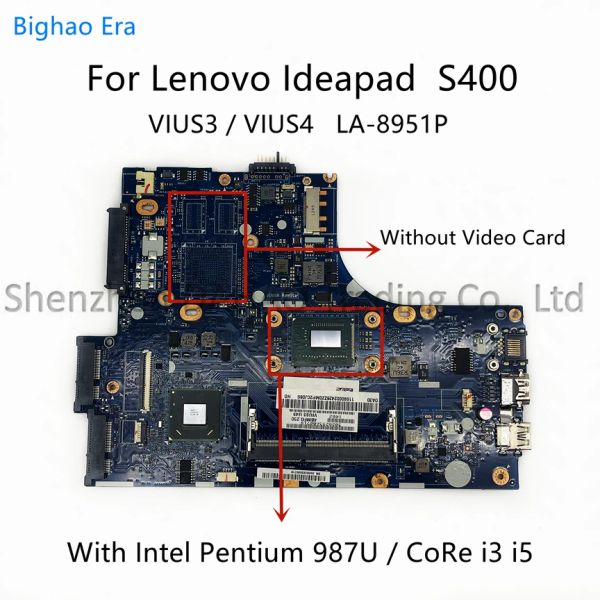 Placa -mãe para Lenovo Ideapad S400 Placa -mãe com Intel 987U I32365M I53317U CPU DDR3 VIUS3/VIUS4 LA8951P 100% totalmente testado