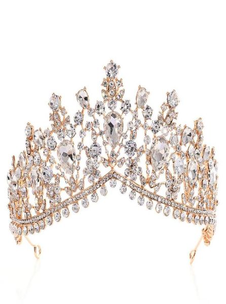 Lüks Rhinestone Tiara Taç Kristal Gelin Saç Aksesuarları Düğün Başlıkları Quinceanera Pageant Balo Kraliçesi Tiara Prenses Cr6143732