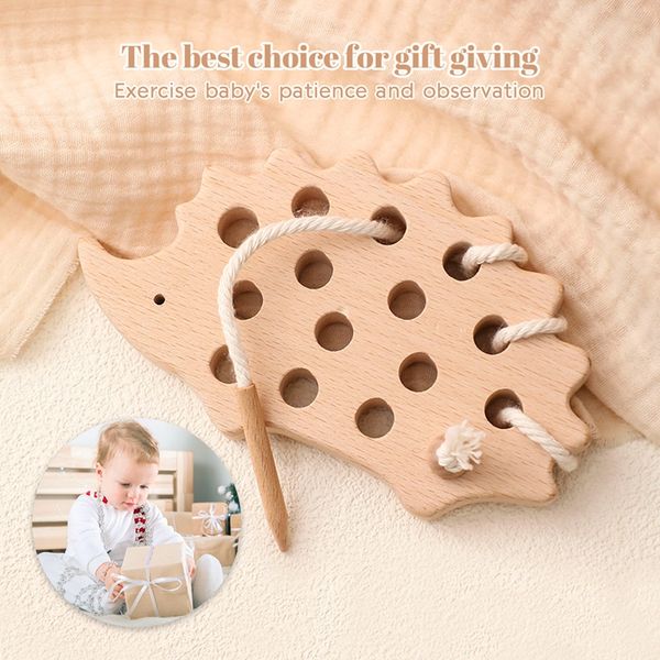 Bildungsspielzeug für Babypiere Holz Hedgehog Threading Board Finger Flexible Training Montessori Spiel Baby Accessoires Geschenk