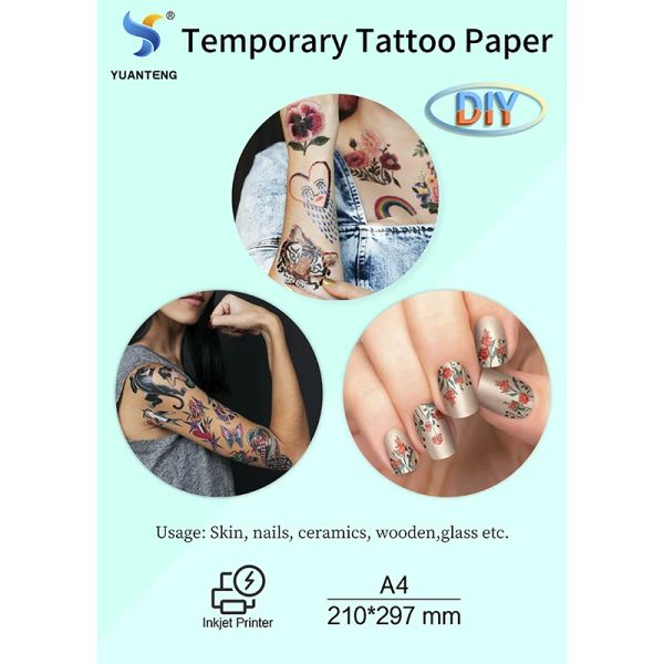 Vorräte (10Sets/Los) Tintenstrahl Tattoo Transferpapier A4 Weiß und gefälschte Tattoo Männer wasserdichte temporäre Henna Tattoos DIY Art Kunst