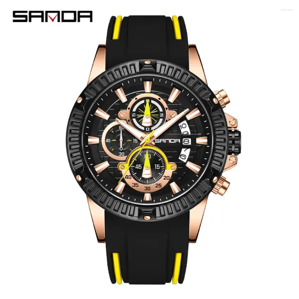 Relógios de pulso Sanda Brand 5511 Cool Fashion Quartzwatch Wristwatch impermeável à prova de choques Stopwatch Round Disque Data Luminous Men Watch Watch