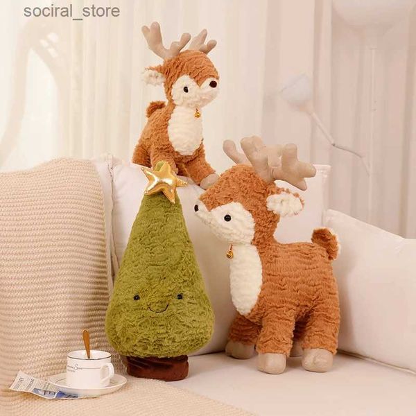 Animais de pelúcia de pelúcia Novo Kawaii Christmas Tree Elk Pluxh Dolls recheados brinquedos de planta macia Sika Deer For Kids Família Decoração de Decoração L411