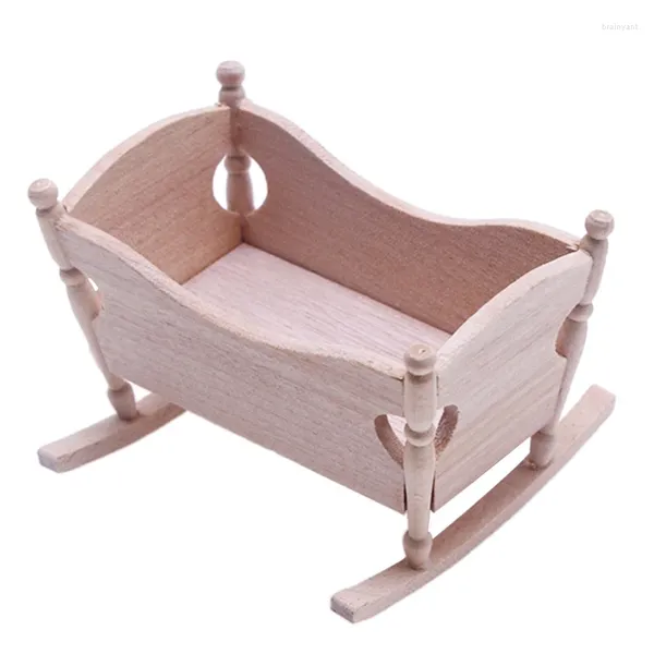 Декоративные фигурки 1:12 Миниатюрная кровать для детской кровать деревянная модель аксессуаров мини -мебель для крибки