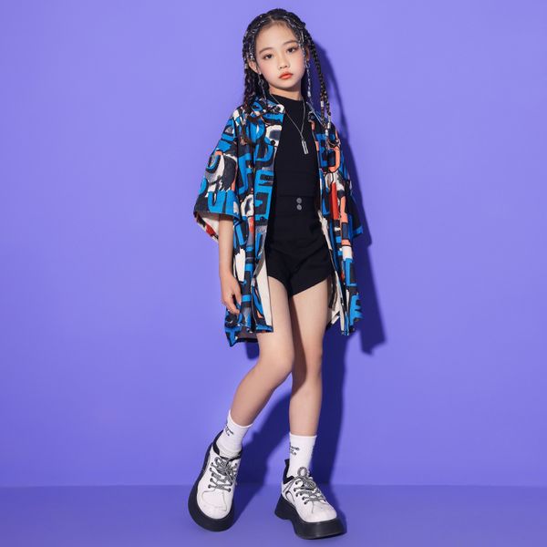 Kids Performance Hip Hop abbigliamento Shirt Short Black Shorts Street Danicng Outfit for Girls Jazz Dance Costume Teenage Clothes